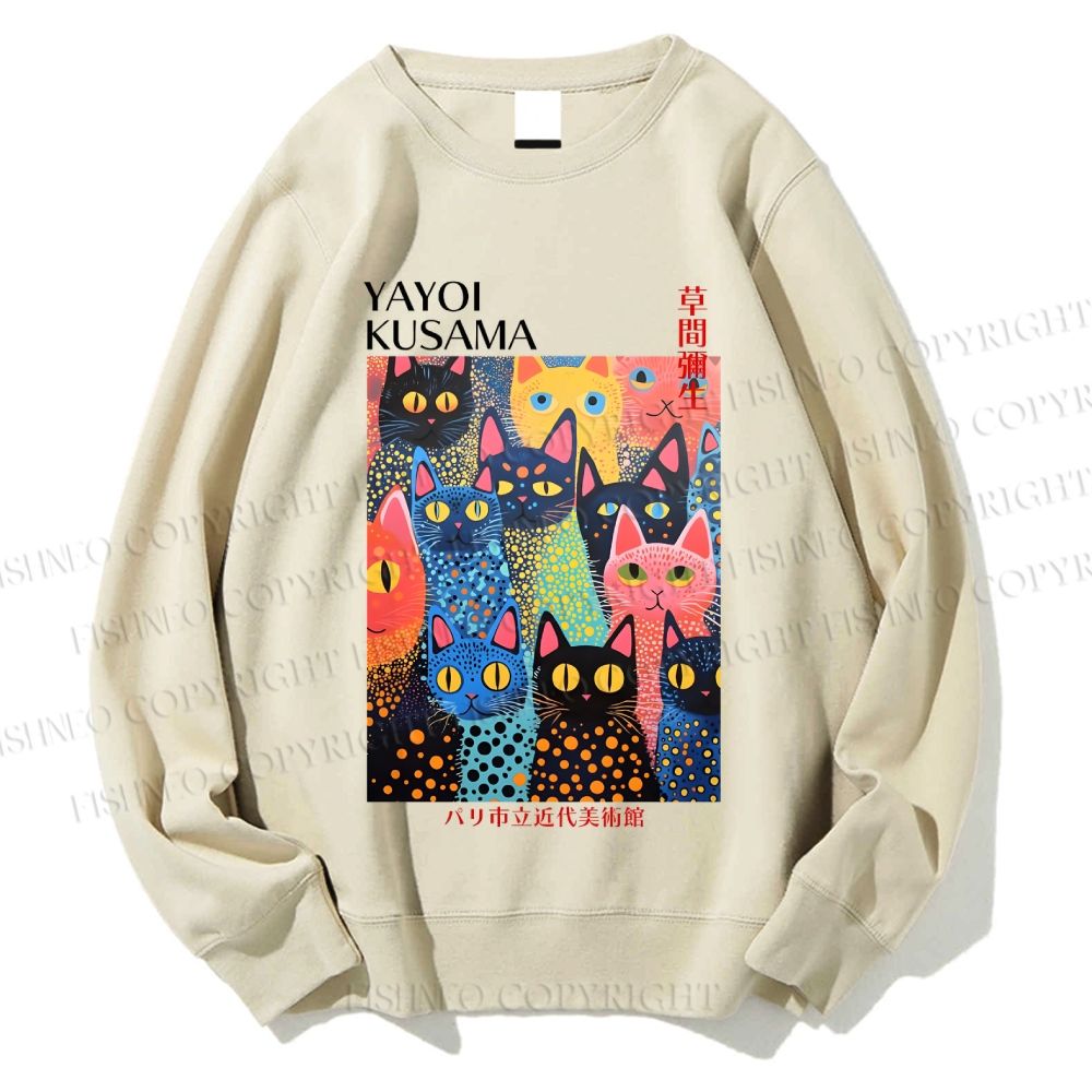Unisex Yayoi Kusama Polka Dot Cat  Printed Sweatshirt