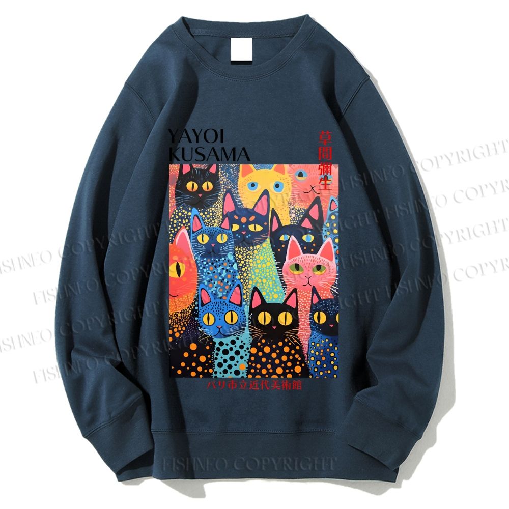Unisex Yayoi Kusama Polka Dot Cat  Printed Sweatshirt