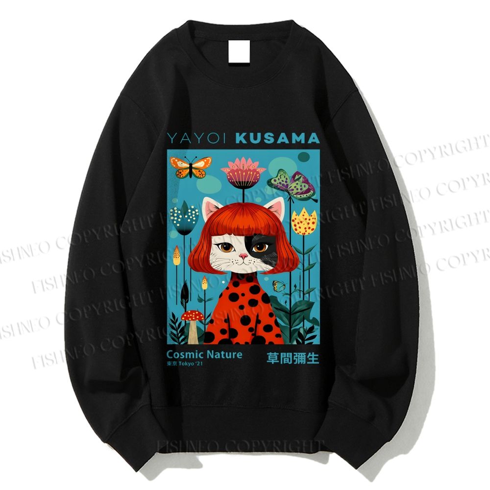Unisex Yayoi Kusama Cat Printed Sweatshirt