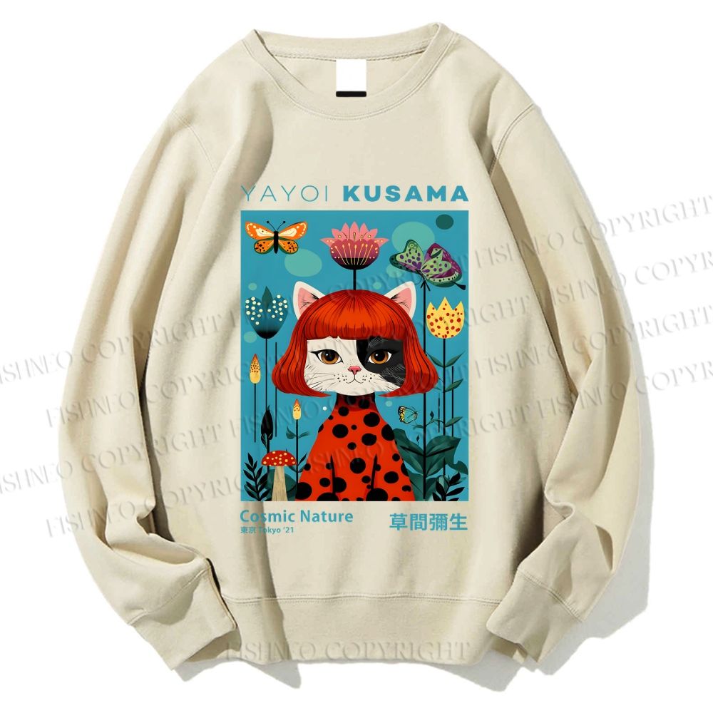 Unisex Yayoi Kusama Cat Printed Sweatshirt