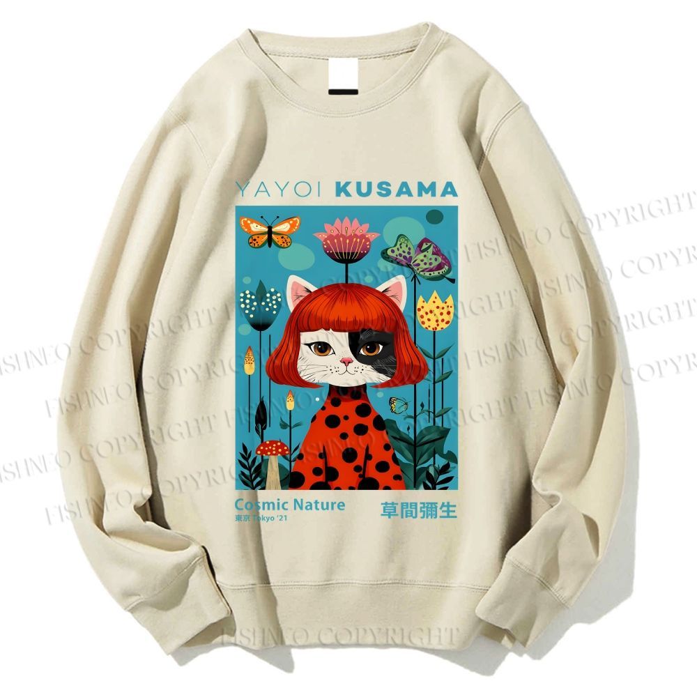 Unisex Yayoi Kusama Cat Printed Sweatshirt
