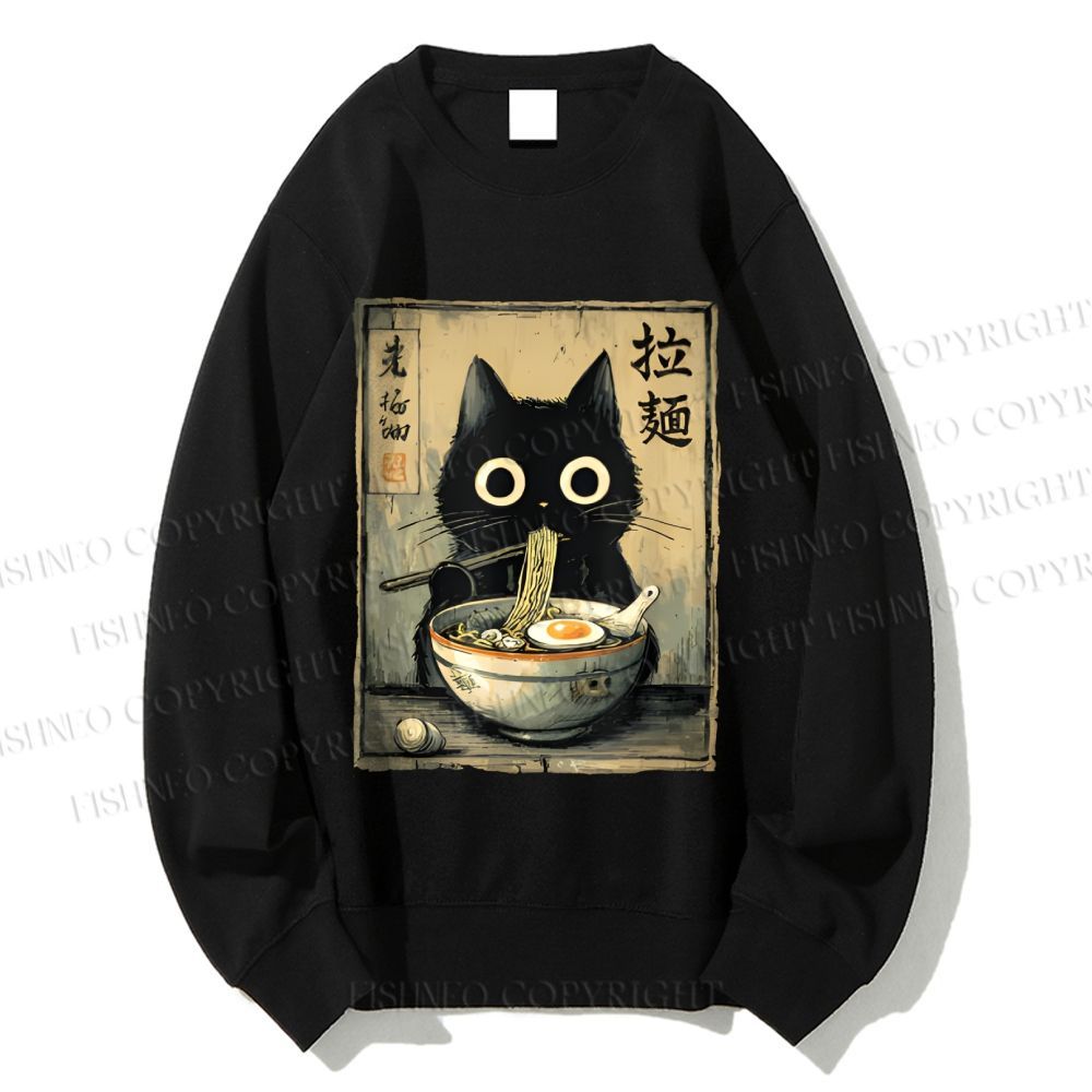 Unisex Cat Eating Ramen Printed Sweatshirt