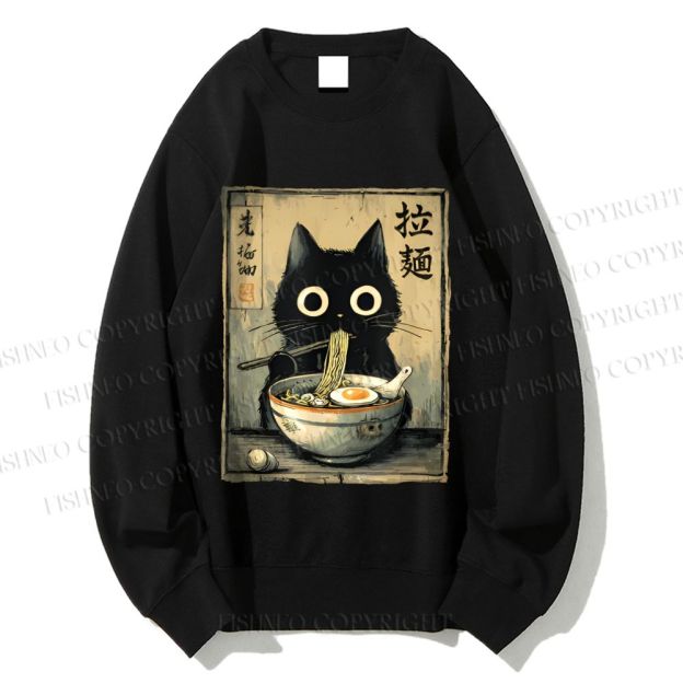Unisex Cat Eating Ramen Printed Sweatshirt