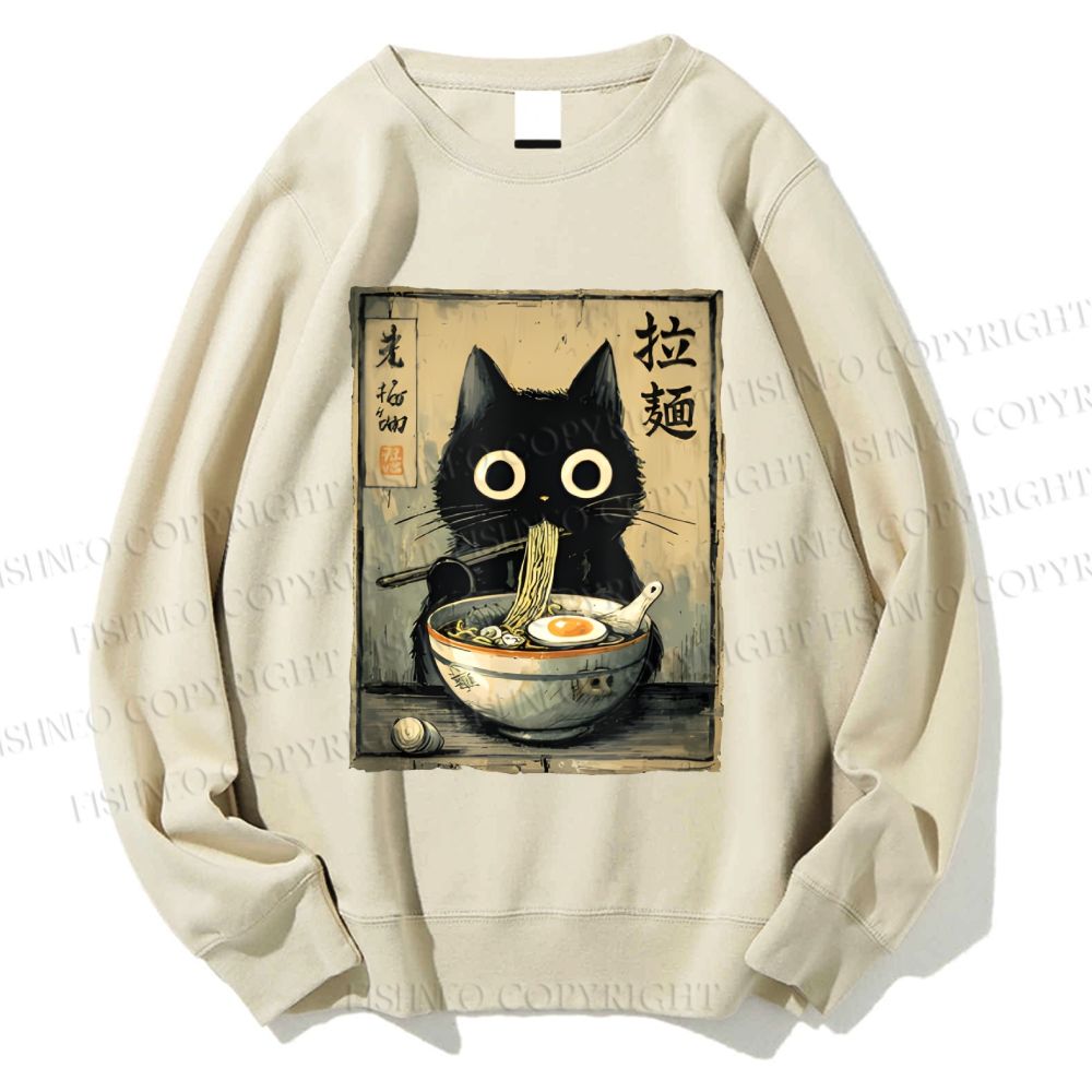 Unisex Cat Eating Ramen Printed Sweatshirt