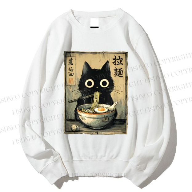 Unisex Cat Eating Ramen Printed Sweatshirt