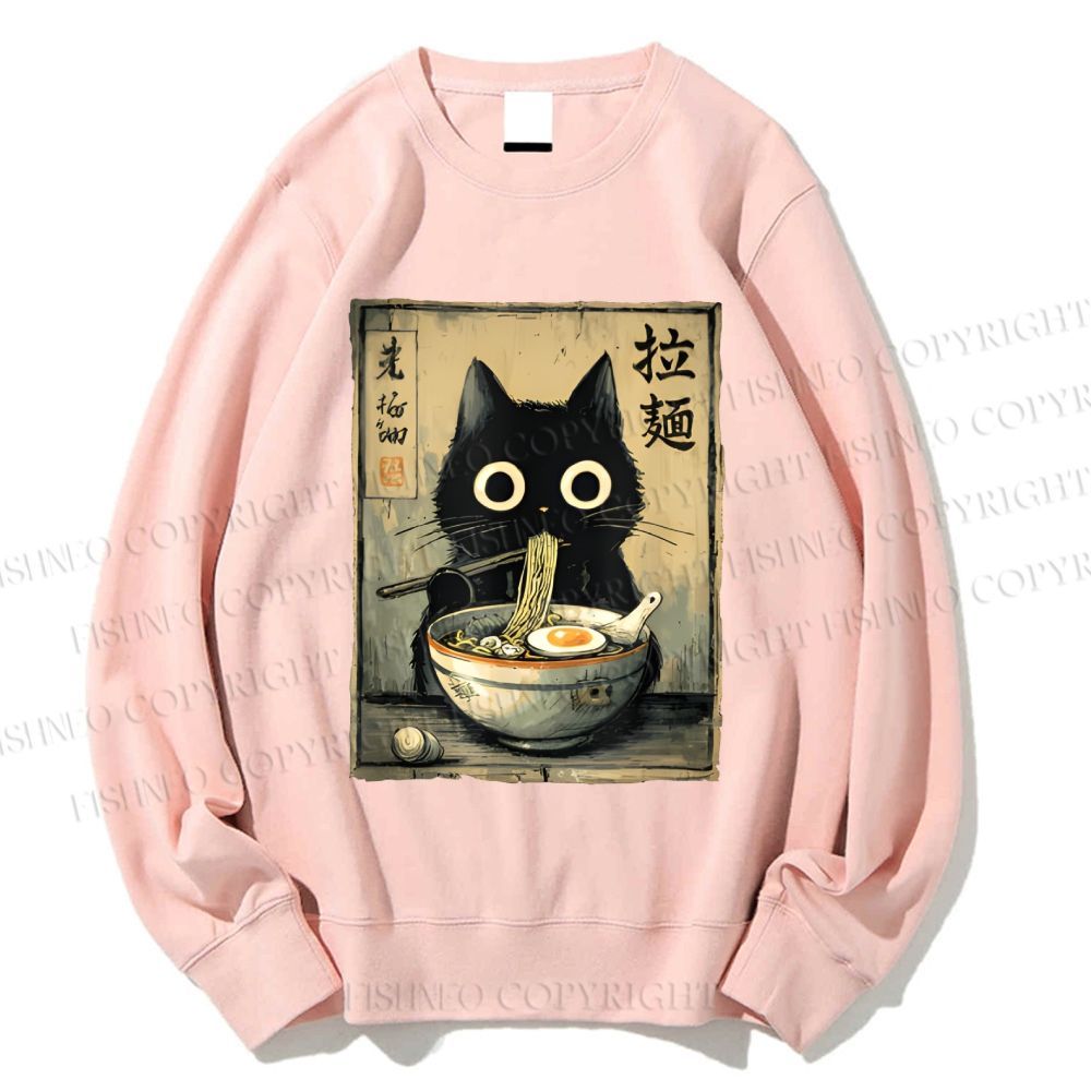 Unisex Cat Eating Ramen Printed Sweatshirt