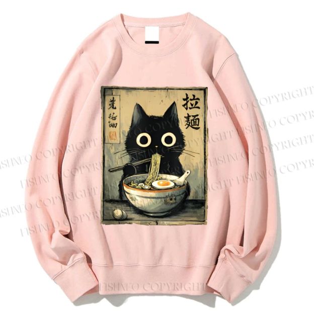 Unisex Cat Eating Ramen Printed Sweatshirt