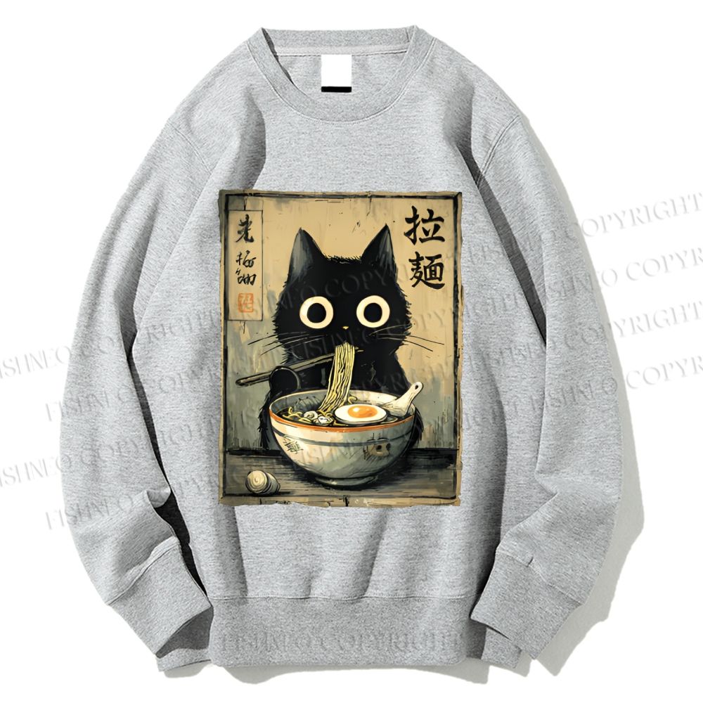 Unisex Cat Eating Ramen Printed Sweatshirt