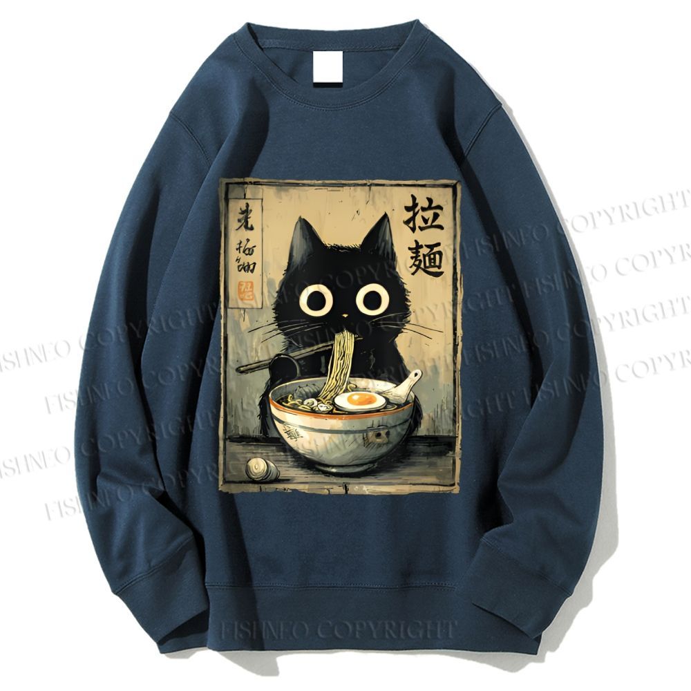 Unisex Cat Eating Ramen Printed Sweatshirt