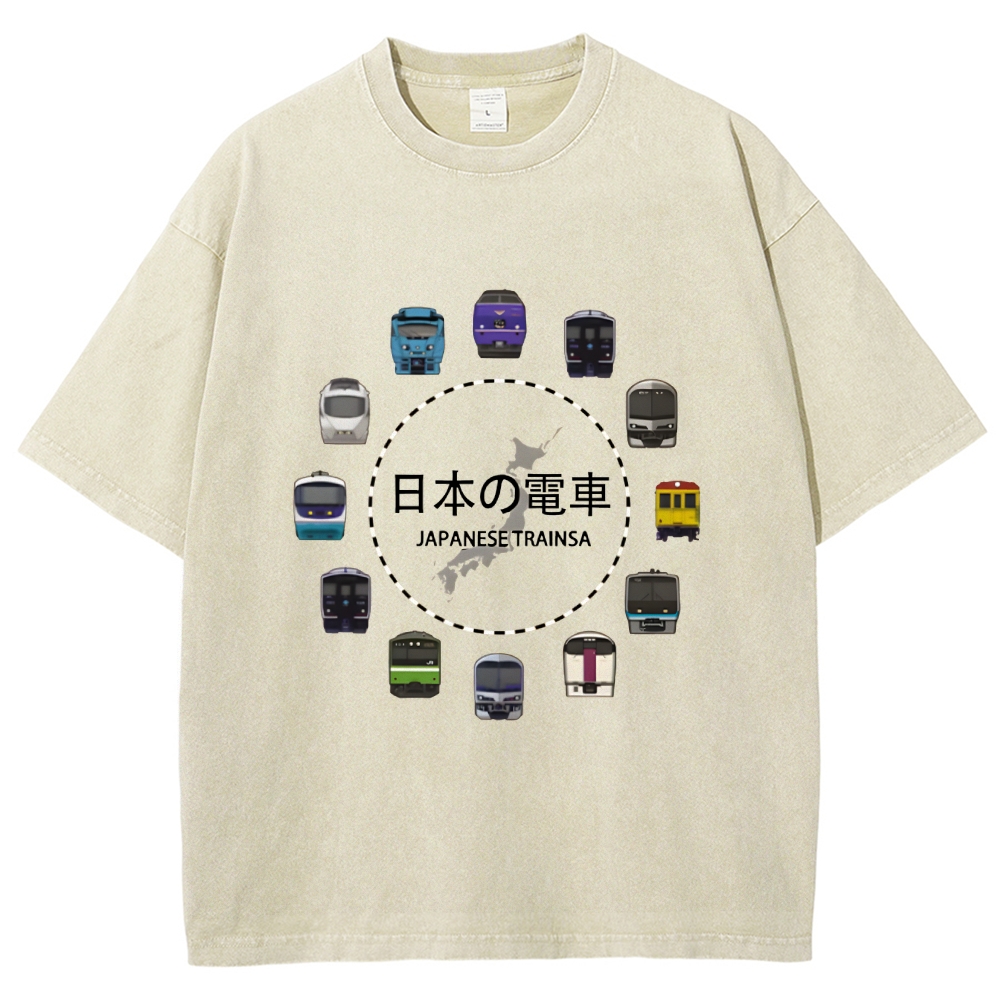 Japanese Trains Washed T-Shirt