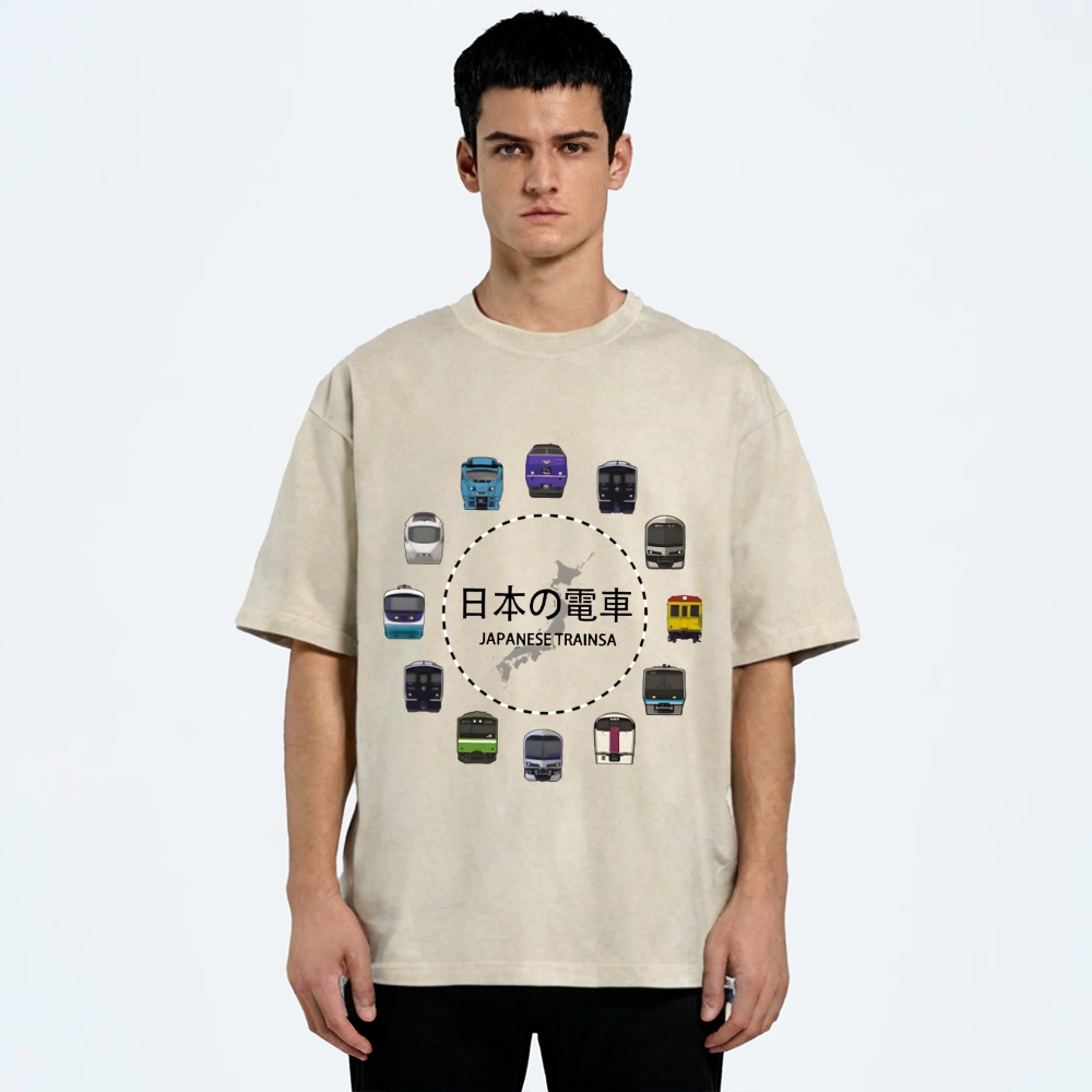 Japanese Trains Washed T-Shirt