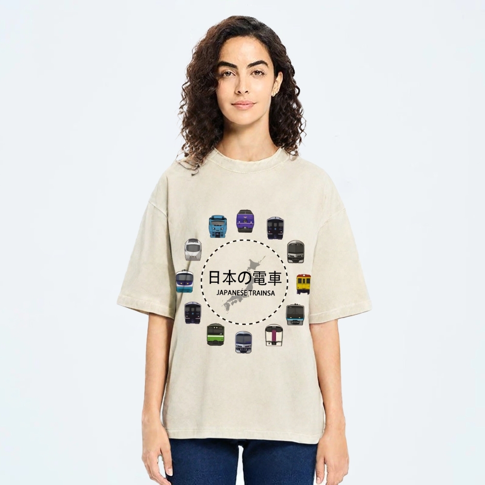 Japanese Trains Washed T-Shirt