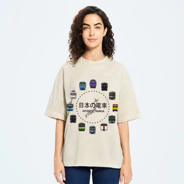 Japanese Trains Washed T-Shirt