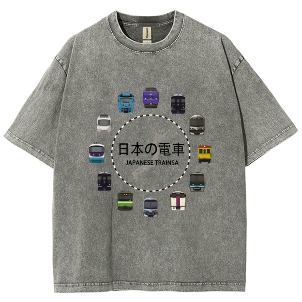 Japanese Trains Washed T-Shirt