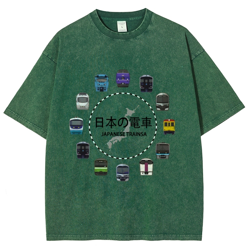 Japanese Trains Washed T-Shirt