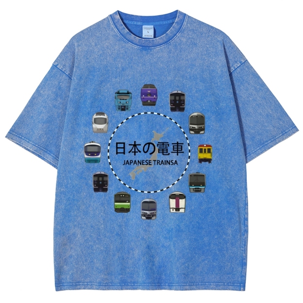 Japanese Trains Washed T-Shirt