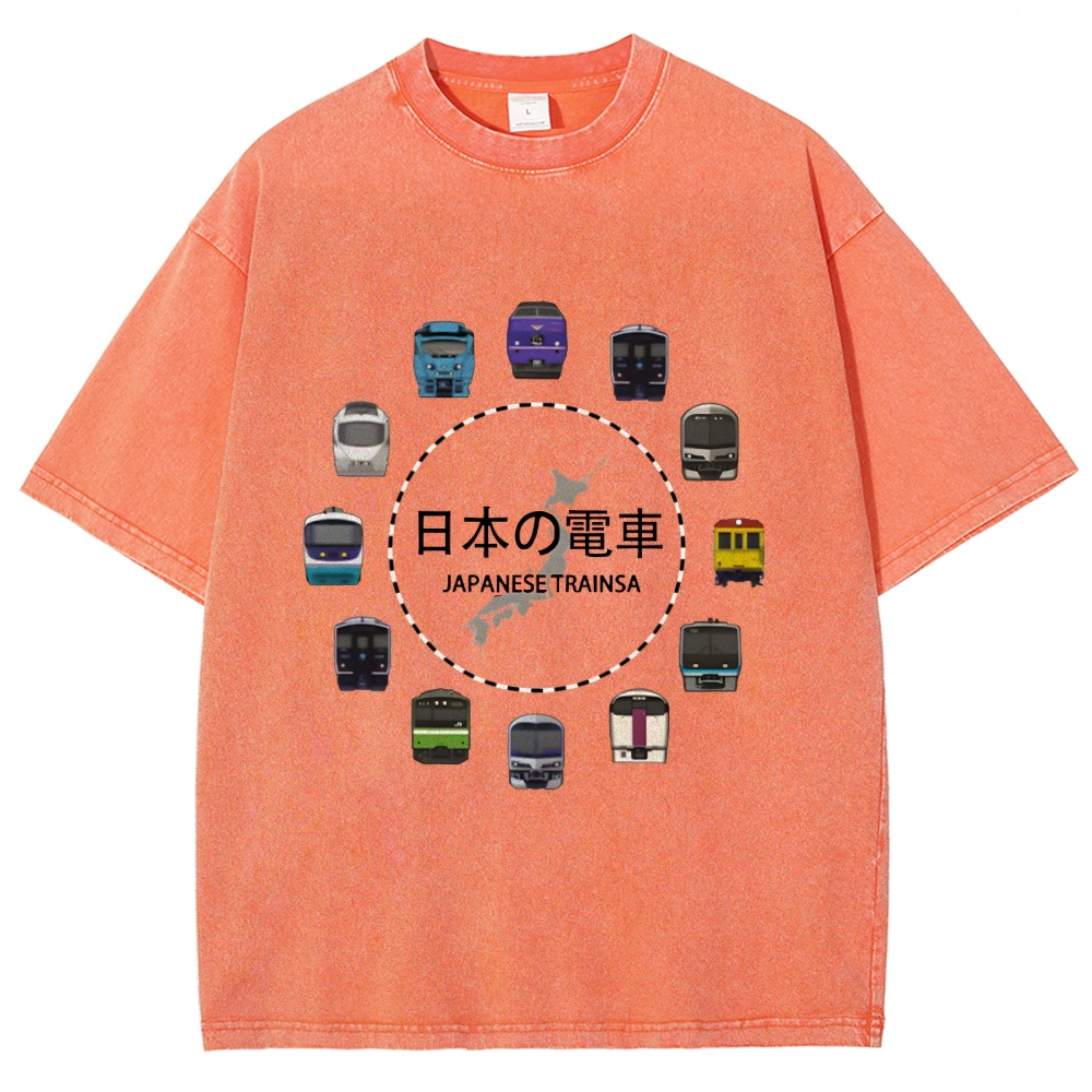Japanese Trains Washed T-Shirt