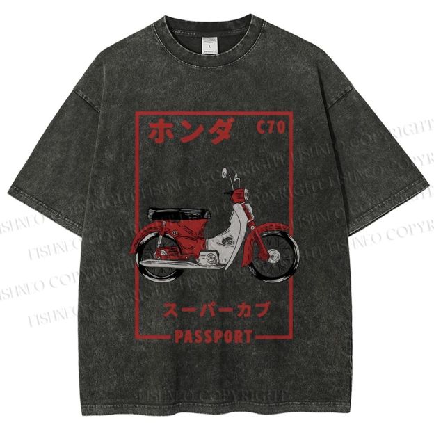 Unisex Honda C70 Super Cub Passport Printed Washed Tee