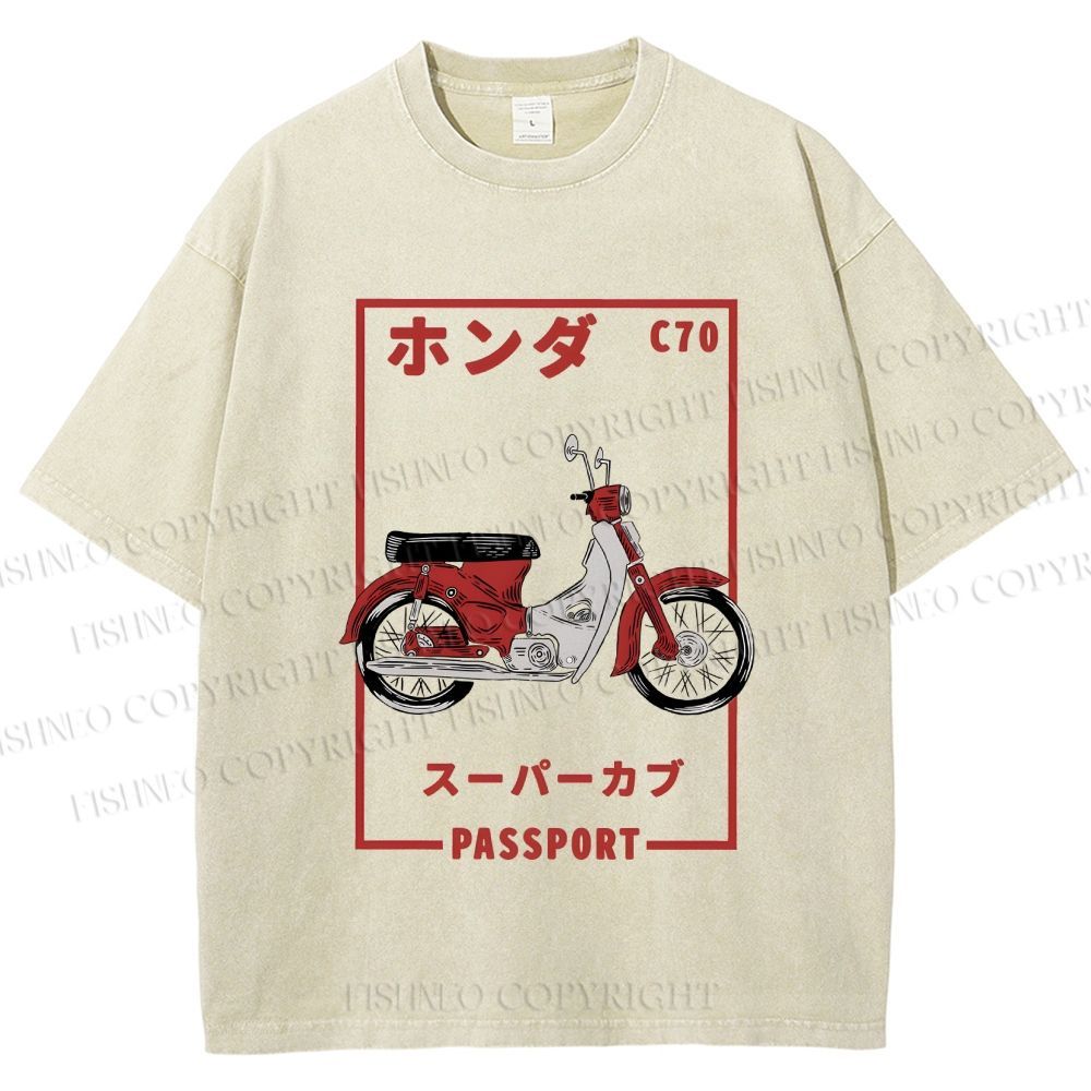 Unisex Honda C70 Super Cub Passport Printed Washed Tee