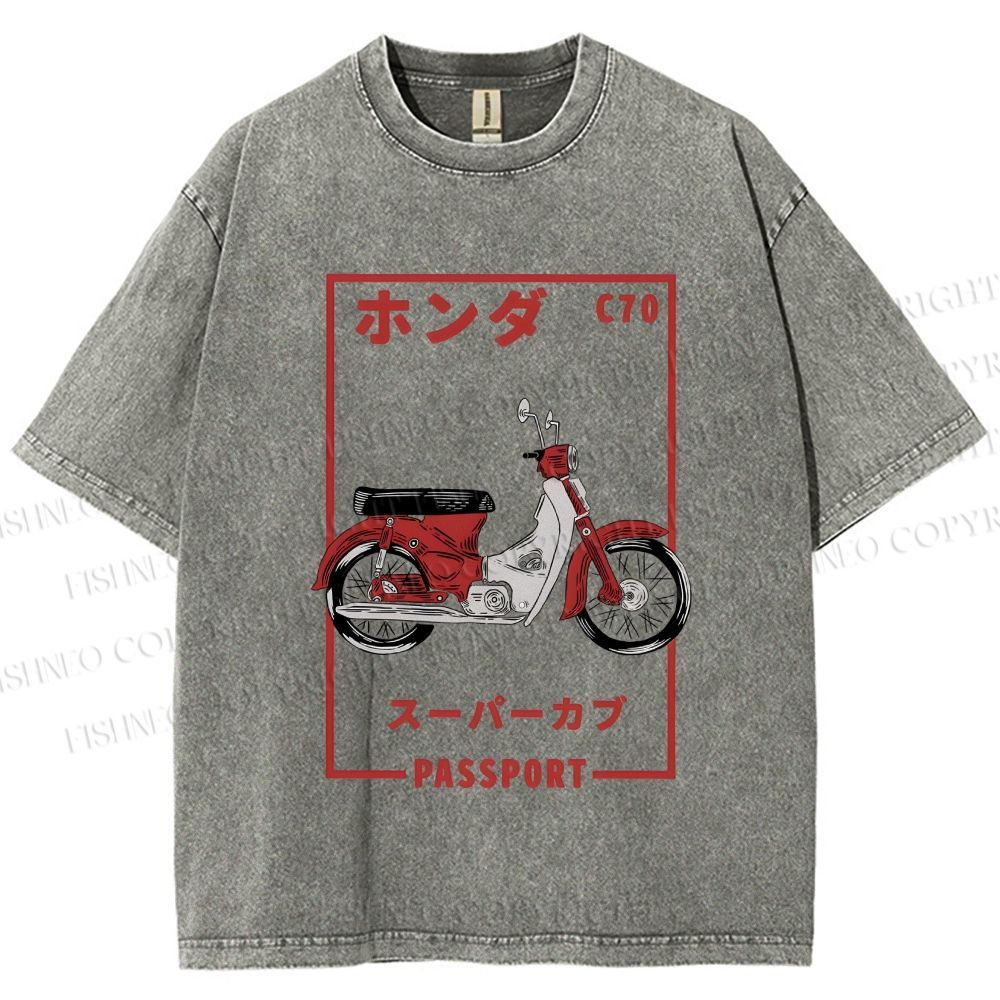 Unisex Honda C70 Super Cub Passport Printed Washed Tee