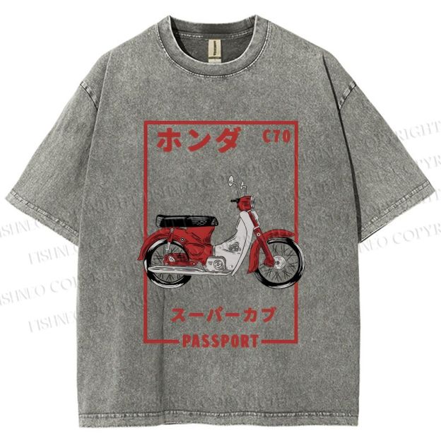 Unisex Honda C70 Super Cub Passport Printed Washed Tee