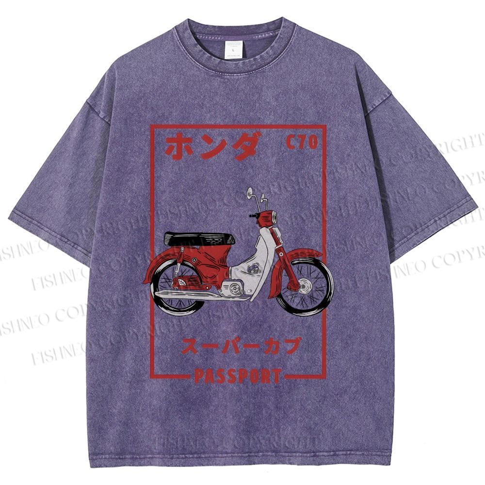 Unisex Honda C70 Super Cub Passport Printed Washed Tee