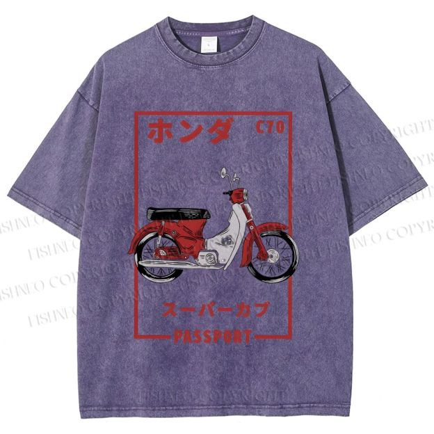 Unisex Honda C70 Super Cub Passport Printed Washed Tee