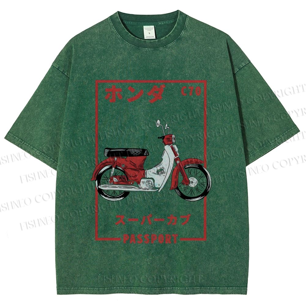 Unisex Honda C70 Super Cub Passport Printed Washed Tee