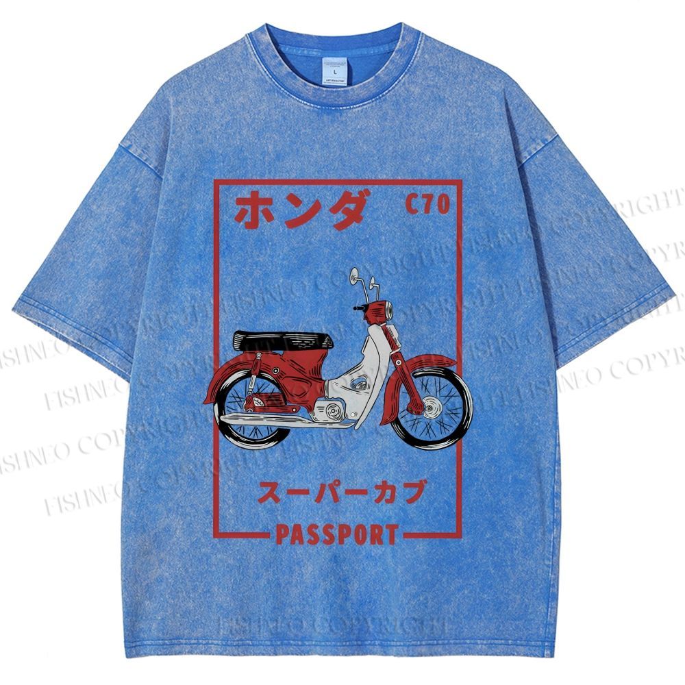 Unisex Honda C70 Super Cub Passport Printed Washed Tee