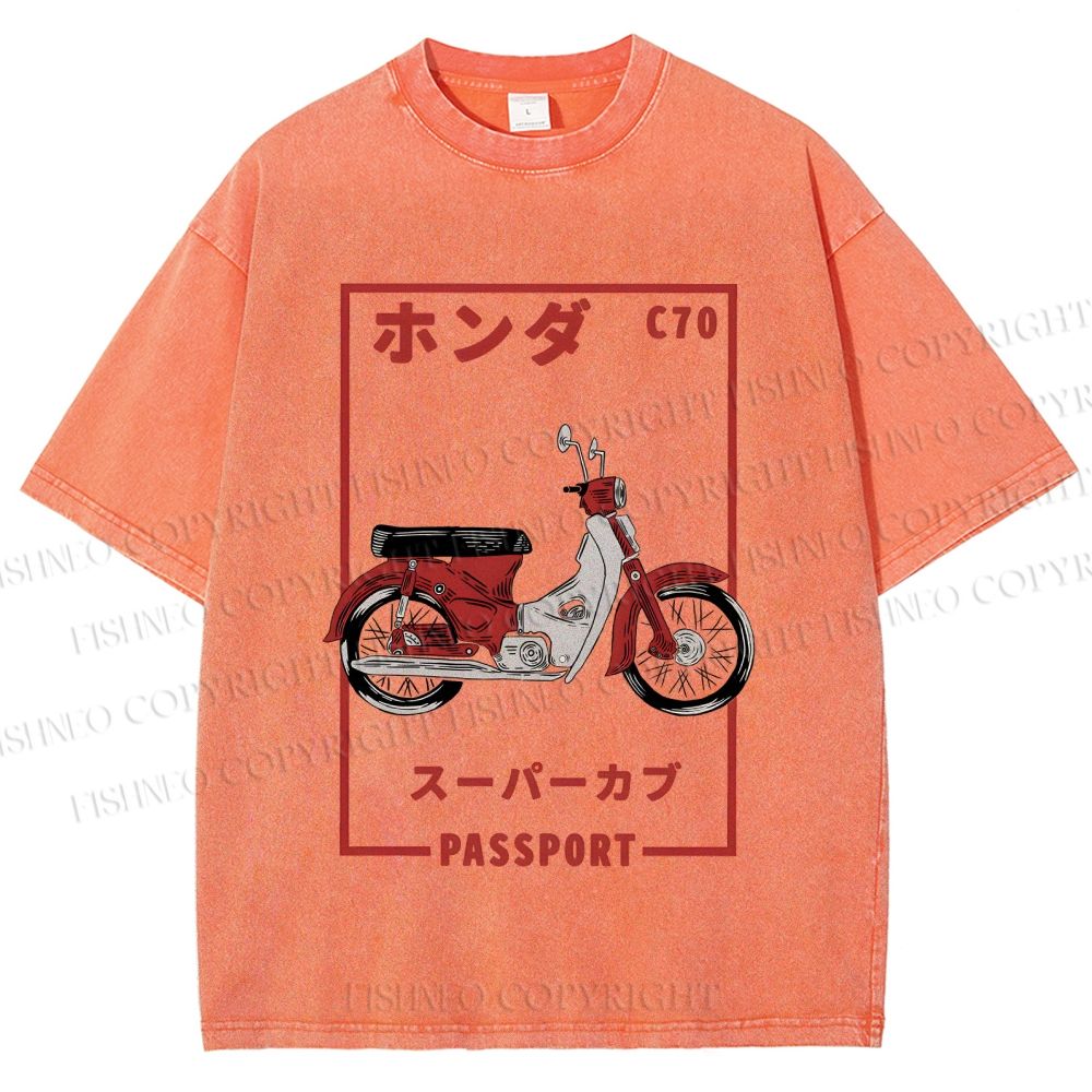 Unisex Honda C70 Super Cub Passport Printed Washed Tee