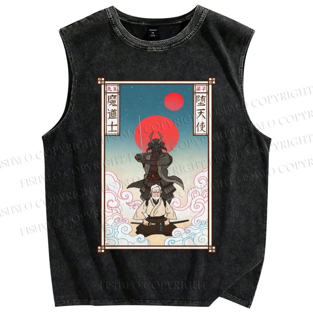 Unisex Japanese Ukiyo-e Star Wars Printed Washed Tank Top