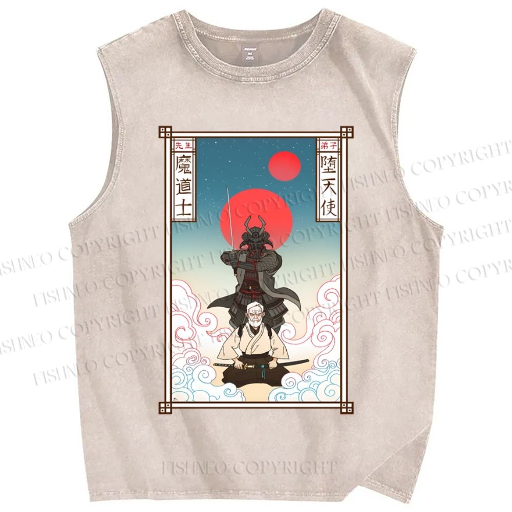 Unisex Japanese Ukiyo-e Star Wars Printed Washed Tank Top