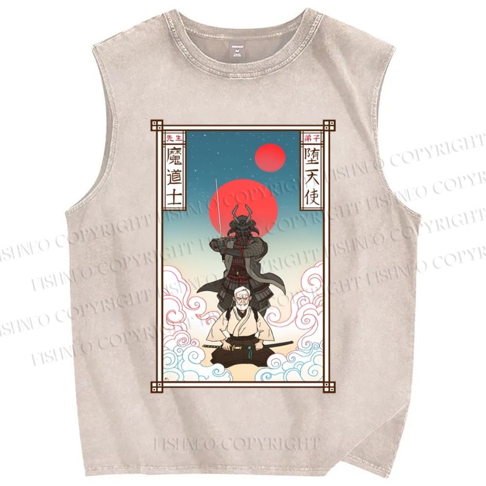 Unisex Japanese Ukiyo-e Star Wars Printed Washed Tank Top