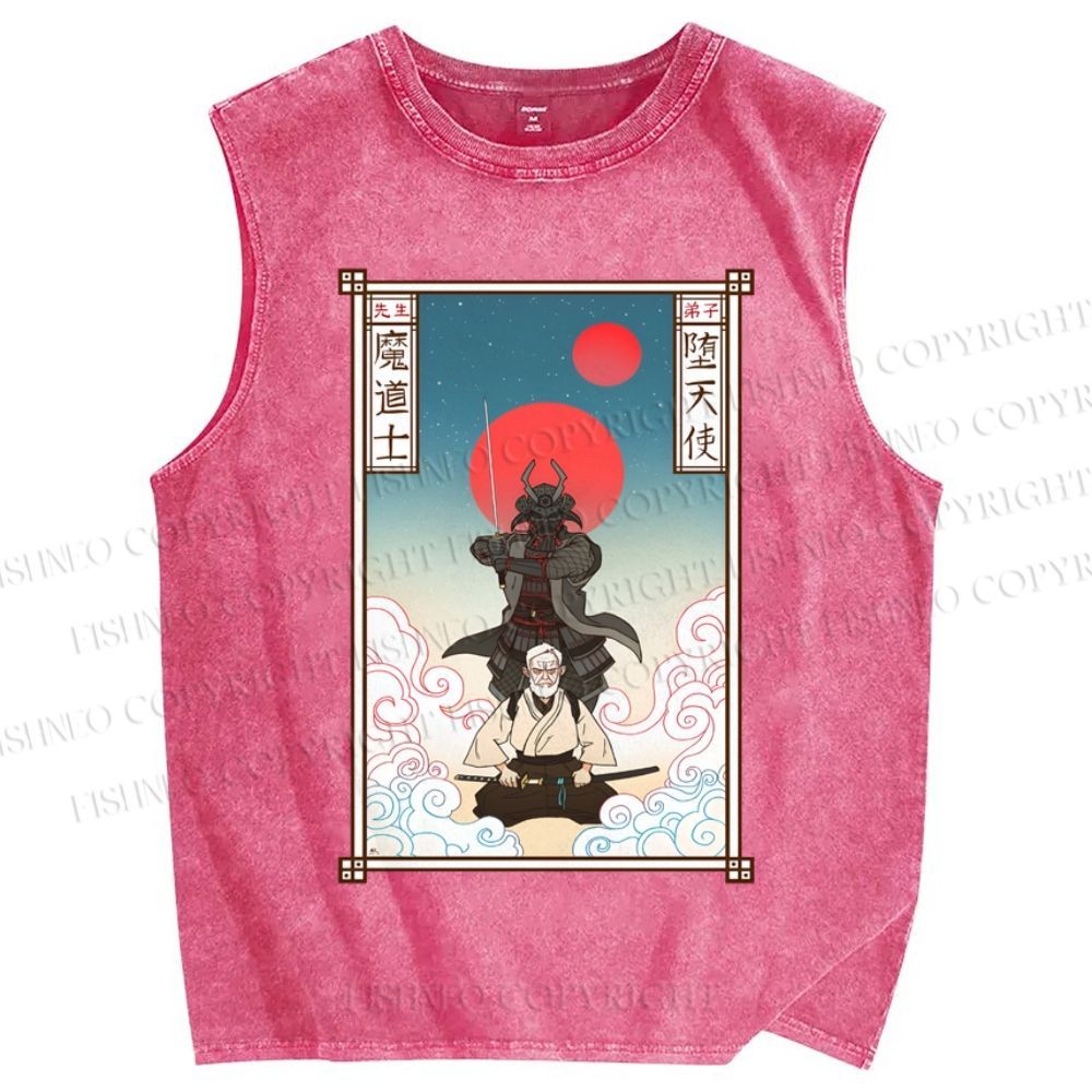 Unisex Japanese Ukiyo-e Star Wars Printed Washed Tank Top