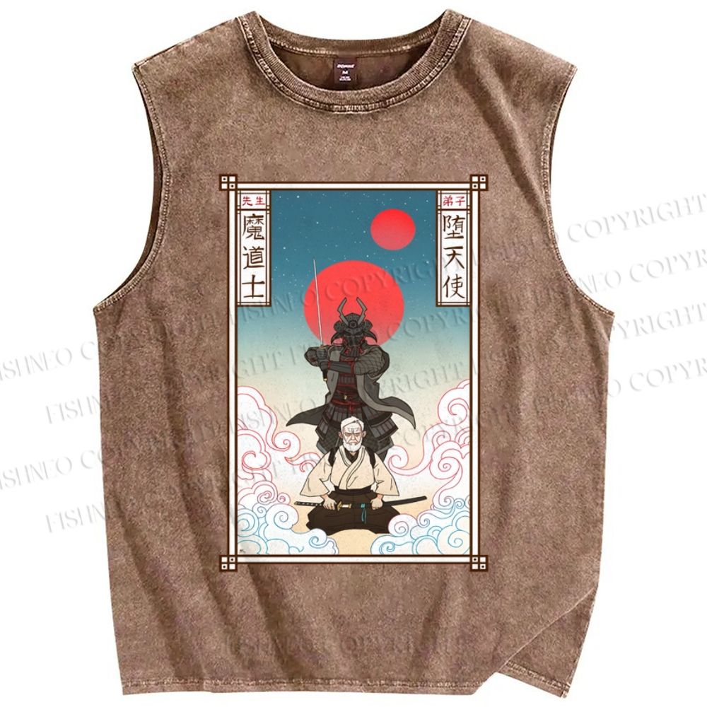 Unisex Japanese Ukiyo-e Star Wars Printed Washed Tank Top
