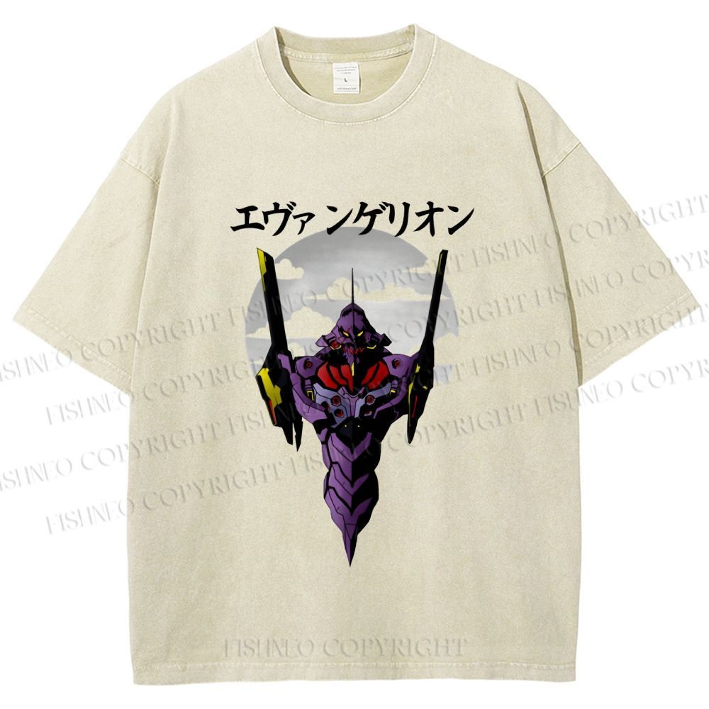 Unisex Japanese Neon Genesis Evangelion Printed Washed Tee