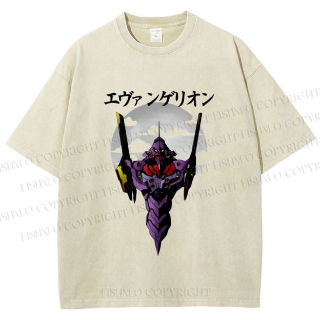 Unisex Japanese Neon Genesis Evangelion Printed Washed Tee