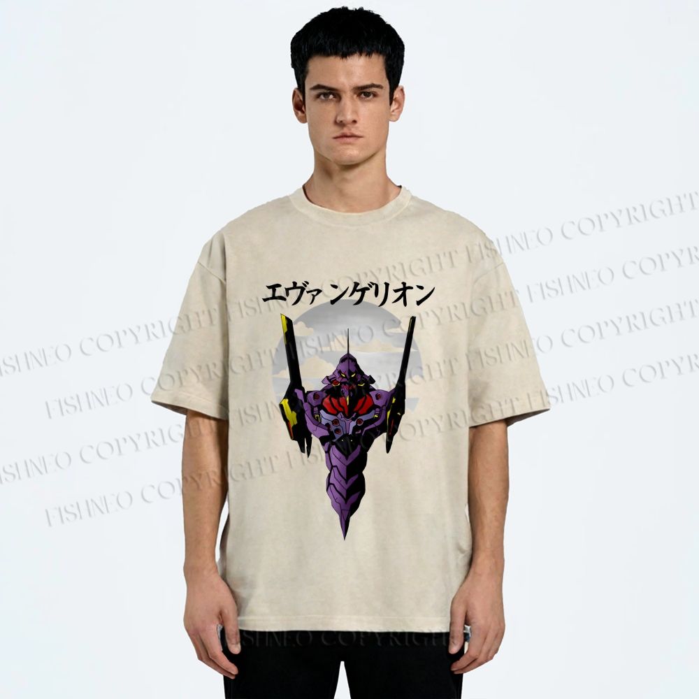 Unisex Japanese Neon Genesis Evangelion Printed Washed Tee