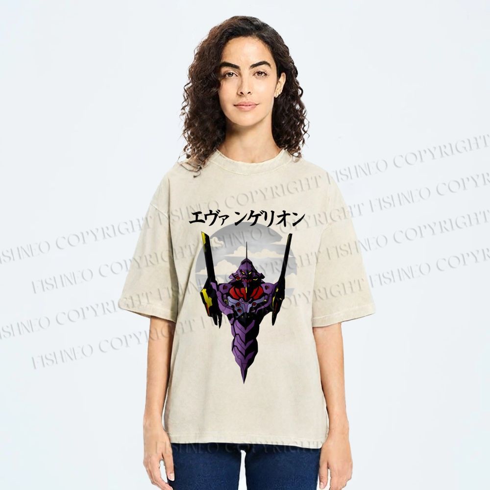 Unisex Japanese Neon Genesis Evangelion Printed Washed Tee