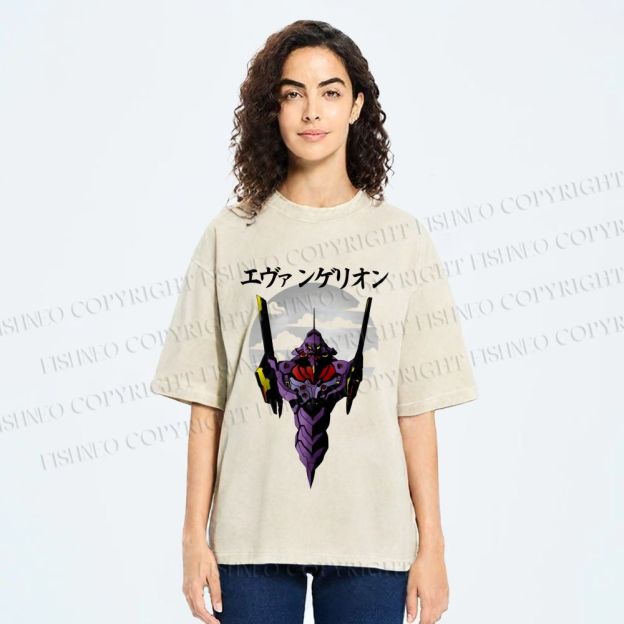 Unisex Japanese Neon Genesis Evangelion Printed Washed Tee