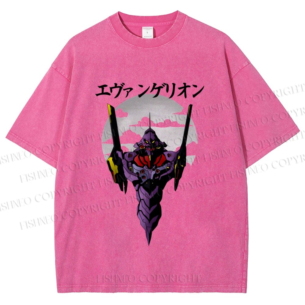 Unisex Japanese Neon Genesis Evangelion Printed Washed Tee