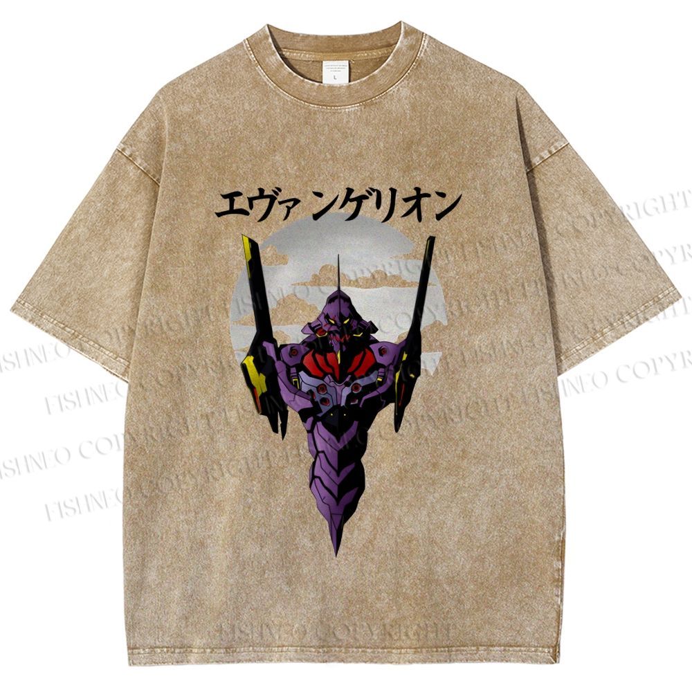 Unisex Japanese Neon Genesis Evangelion Printed Washed Tee