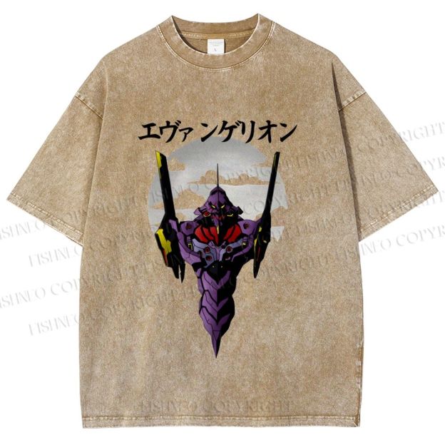 Unisex Japanese Neon Genesis Evangelion Printed Washed Tee