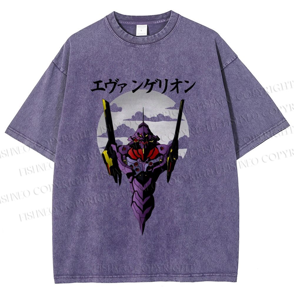 Unisex Japanese Neon Genesis Evangelion Printed Washed Tee