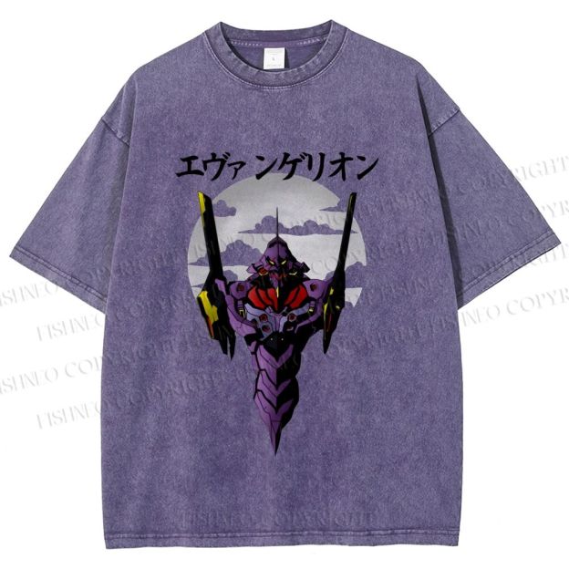 Unisex Japanese Neon Genesis Evangelion Printed Washed Tee