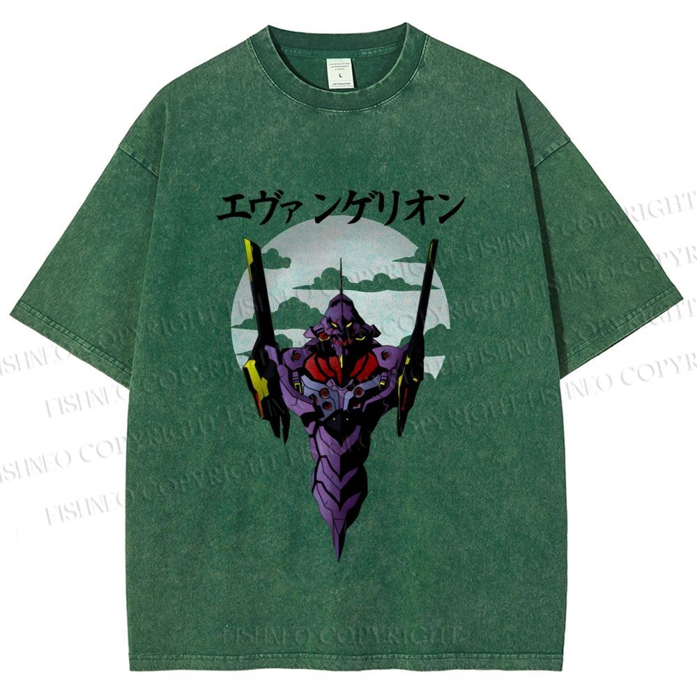 Unisex Japanese Neon Genesis Evangelion Printed Washed Tee