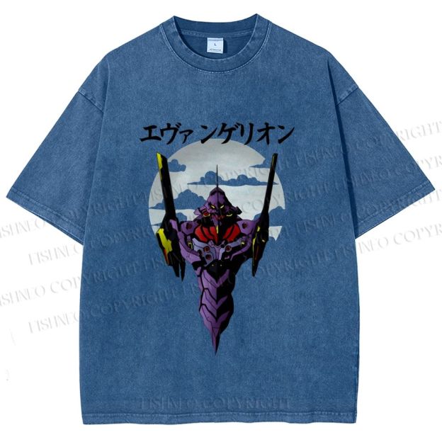 Unisex Japanese Neon Genesis Evangelion Printed Washed Tee