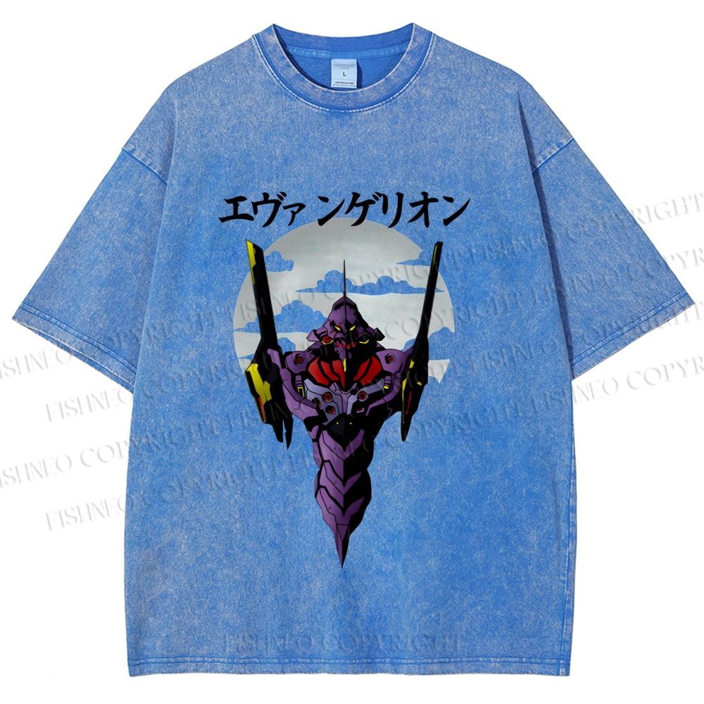 Unisex Japanese Neon Genesis Evangelion Printed Washed Tee