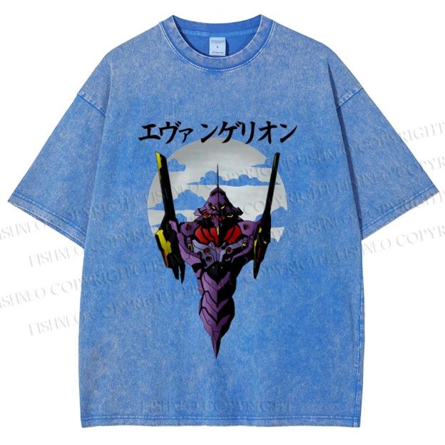 Unisex Japanese Neon Genesis Evangelion Printed Washed Tee