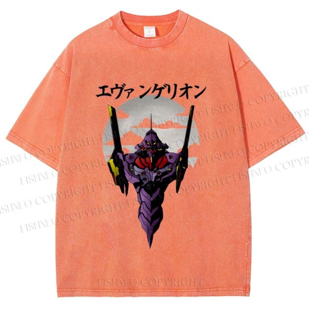 Unisex Japanese Neon Genesis Evangelion Printed Washed Tee